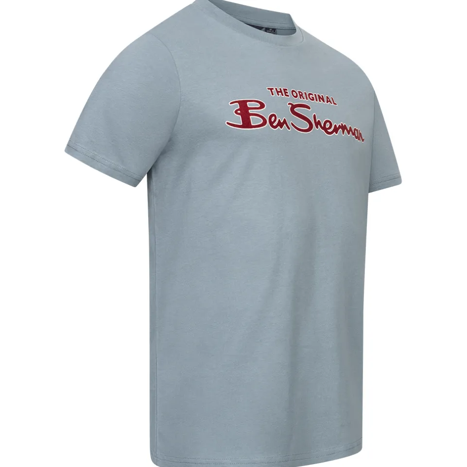 BEN SHERMAN Flocked Logo Herren T-Shirt 0076268-PETROL