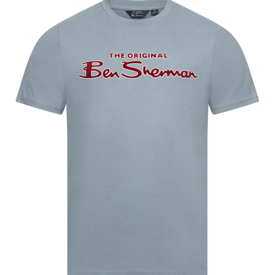 BEN SHERMAN Flocked Logo Herren T-Shirt 0076268-PETROL