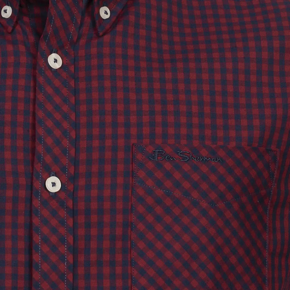 BEN SHERMAN Oxford Herren Langarm Hemd 0077858-DARKRED