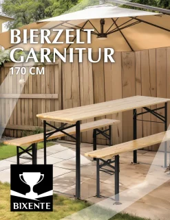 BIXENTE Bierzeltgarnitur 170 cm klappbar inkl. Schirmhalterung 3-tlg. Set