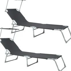 BIXENTE klappbare Gartenliege mit Sonnenschutz 188 cm 2er-Set schwarz