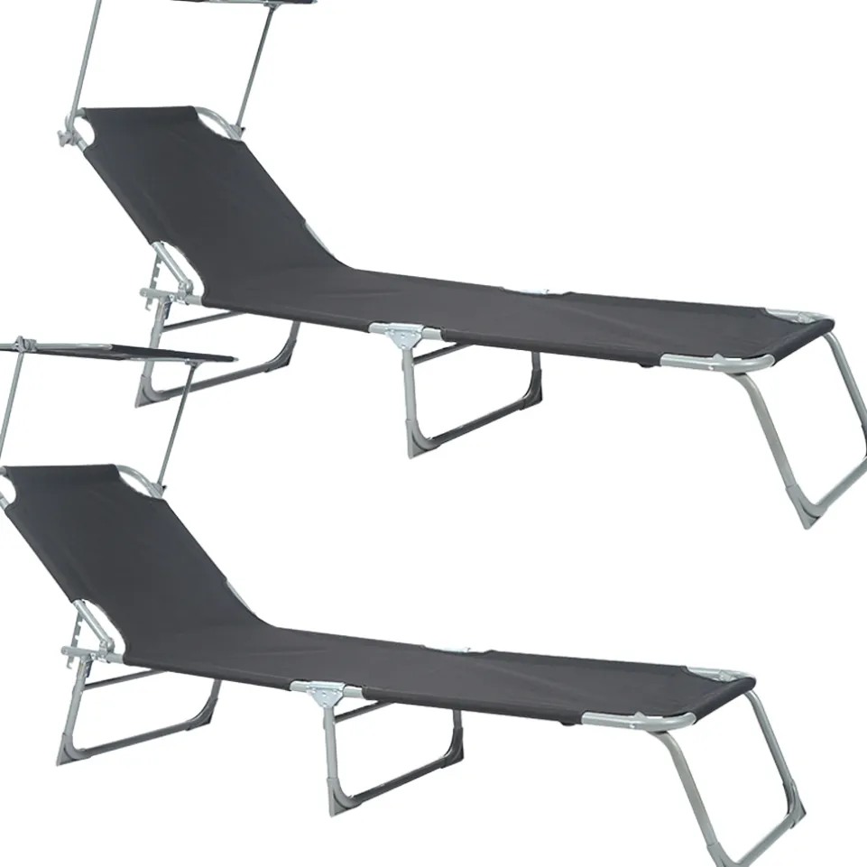 BIXENTE klappbare Gartenliege mit Sonnenschutz 188 cm 2er-Set schwarz