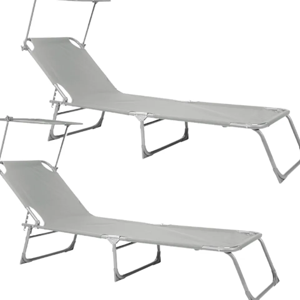BIXENTE klappbare Gartenliege mit Sonnenschutz 188 cm 2er-Set grau