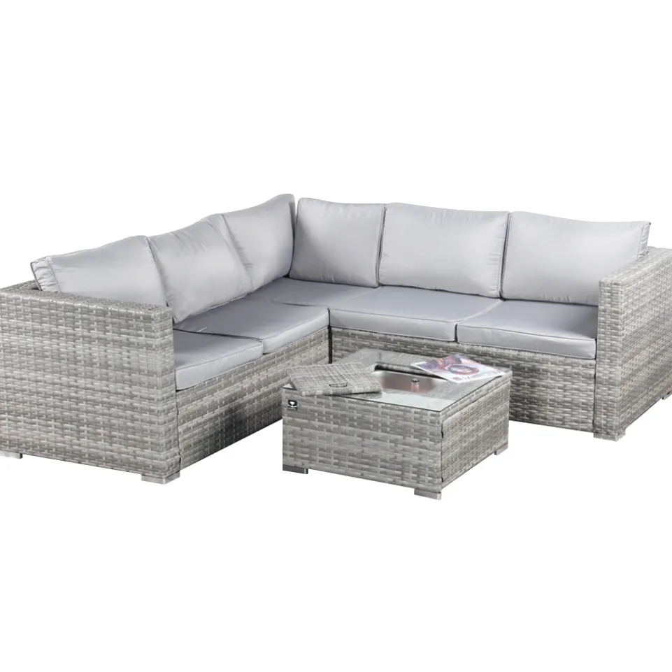 BIXENTE Polyrattan Garten-Lounge 5-Sitzer mit Tisch, Auflagen und Eisfach