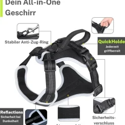 FAVVITY PET gepolstertes reflektierendes Anti-Zug Hundegeschirr schwarz