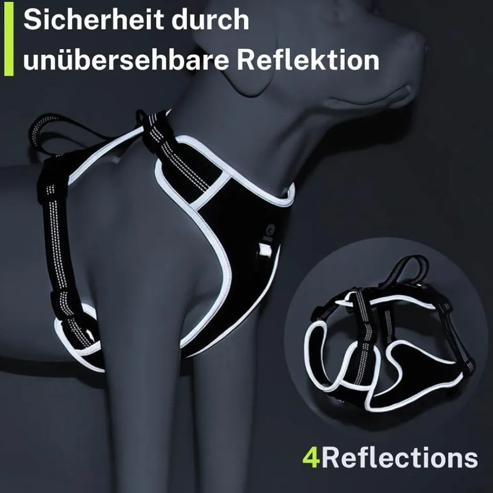 FAVVITY PET gepolstertes reflektierendes Anti-Zug Hundegeschirr schwarz