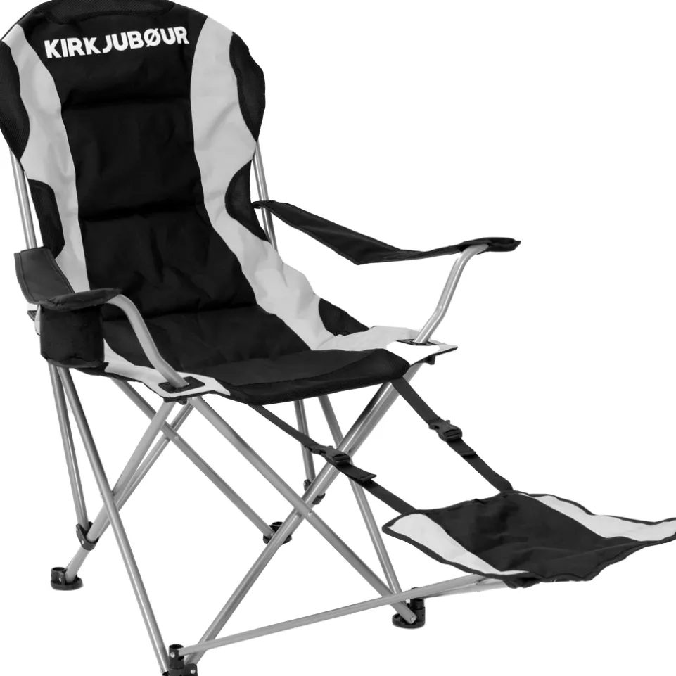 KIRKJUBØUR® "Asgard" gepolsterter Campingstuhl mit Fußteil schwarz