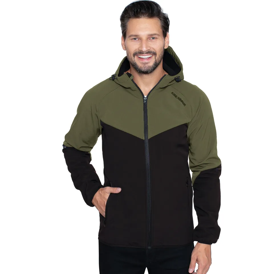 KIRKJUBØUR® "Njordr" Herren SOFTSHELLjacke 10.000 mm Wassersäule grün/schwarz