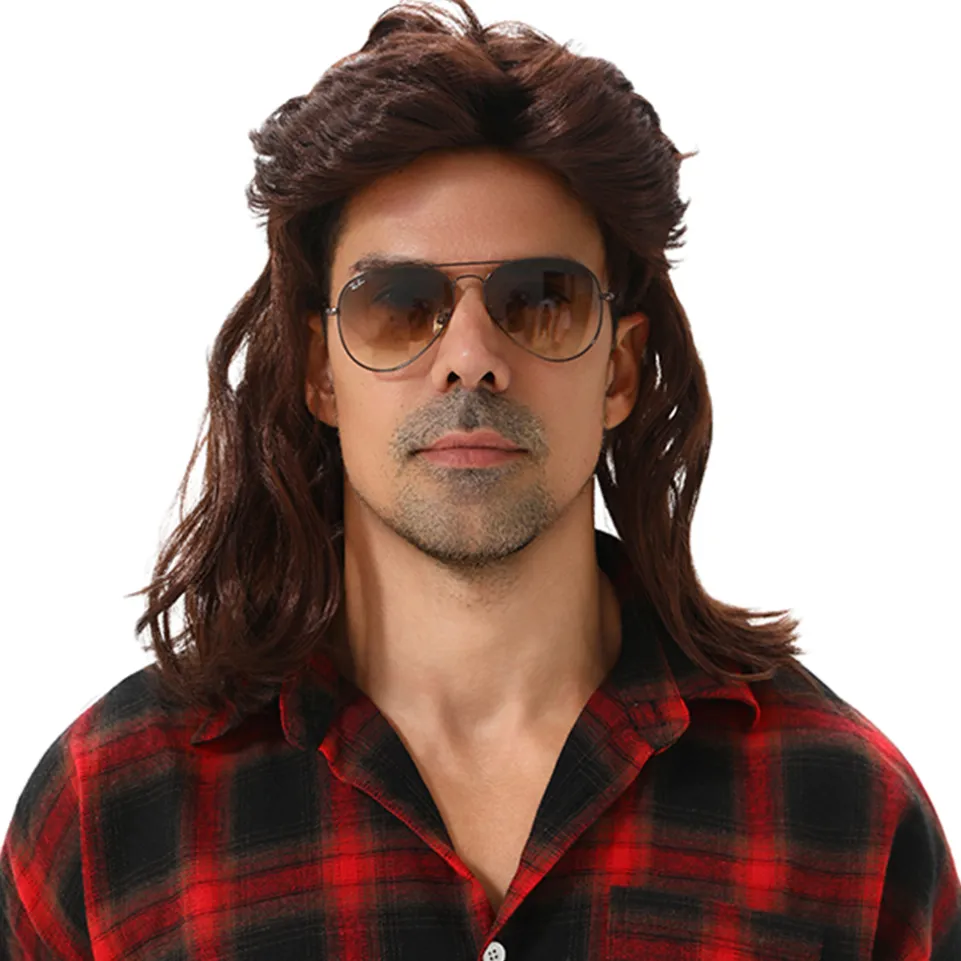 MAASKANTJE "Frituur" Retro Mullet Vokuhila Perücke dunkelbraun