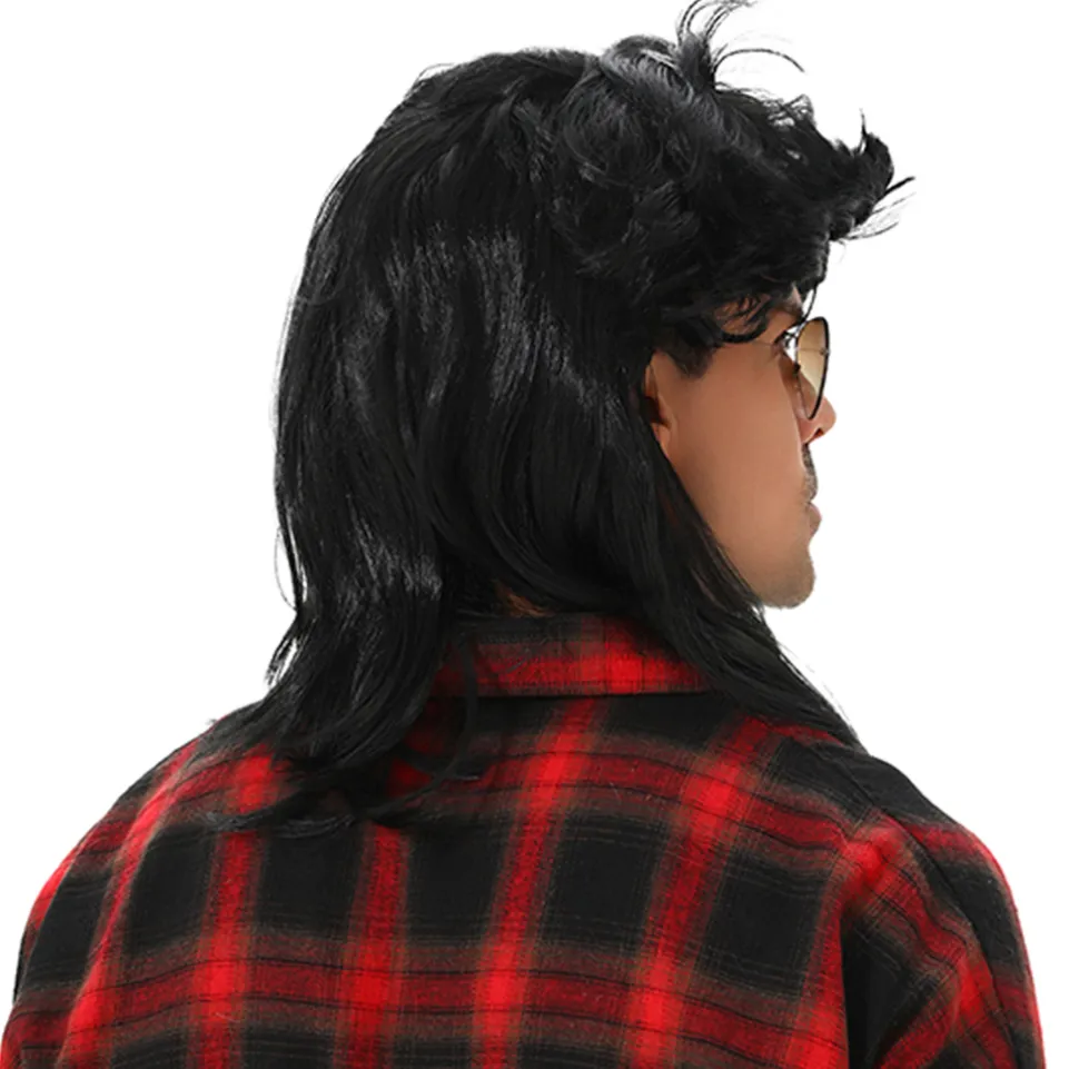 MAASKANTJE "Schnitzel" Retro Mullet Vokuhila Perücke schwarz