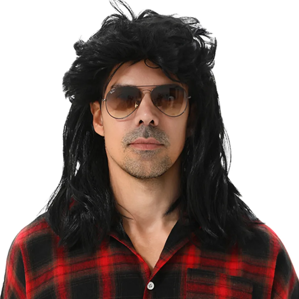 MAASKANTJE "Schnitzel" Retro Mullet Vokuhila Perücke schwarz