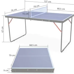 MUWO Indoor faltbare Mini Tischtennisplatte 137 x 76 cm blau