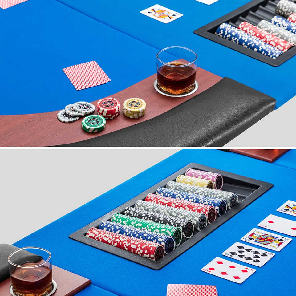 MUWO Pokertisch für 10 Spieler mit Dealerbereich und Chipablage blau