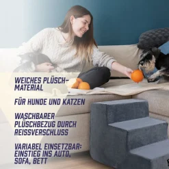 SPOCADO "Albion" Hundetreppe mit Plüschbezug 3-stufig schwarz