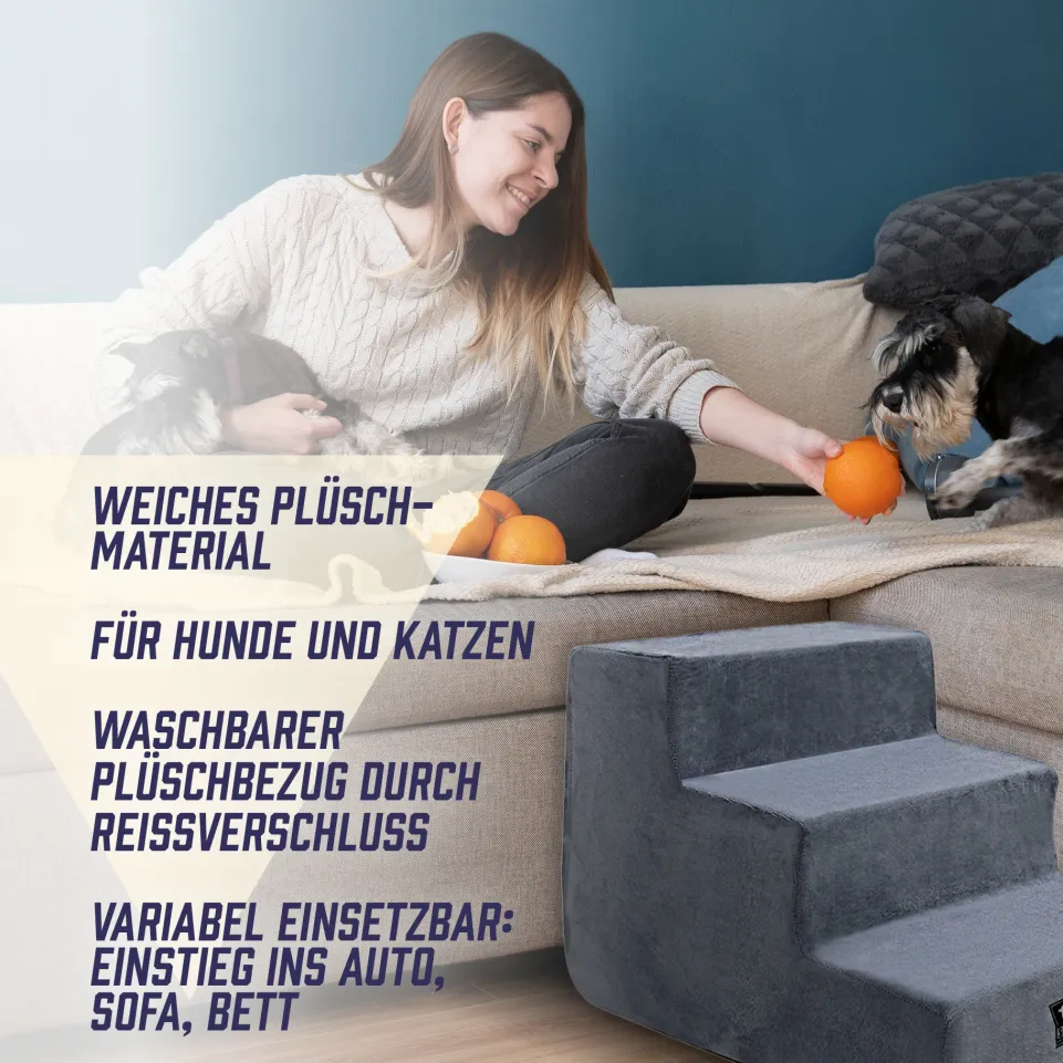 SPOCADO "Albion" Hundetreppe mit Plüschbezug 3-stufig grau