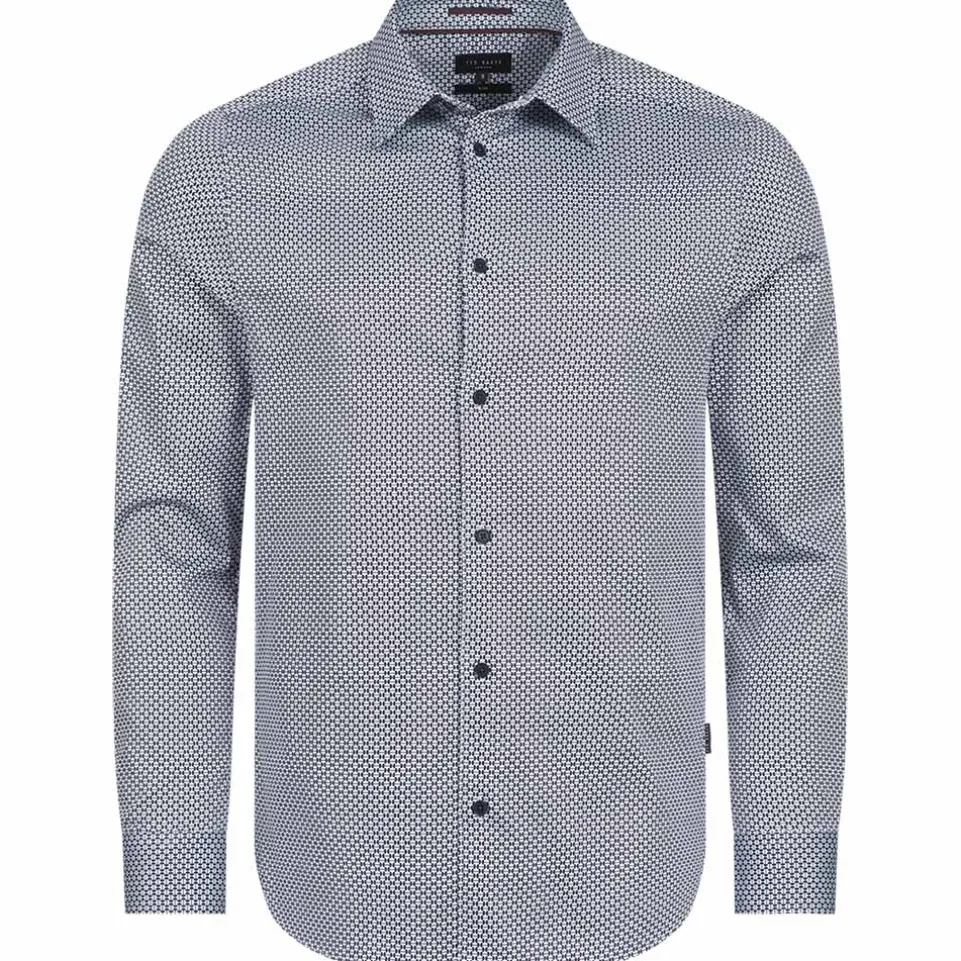TED BAKER Faenza Geo Herren Langarm Hemd 272167-NAVY