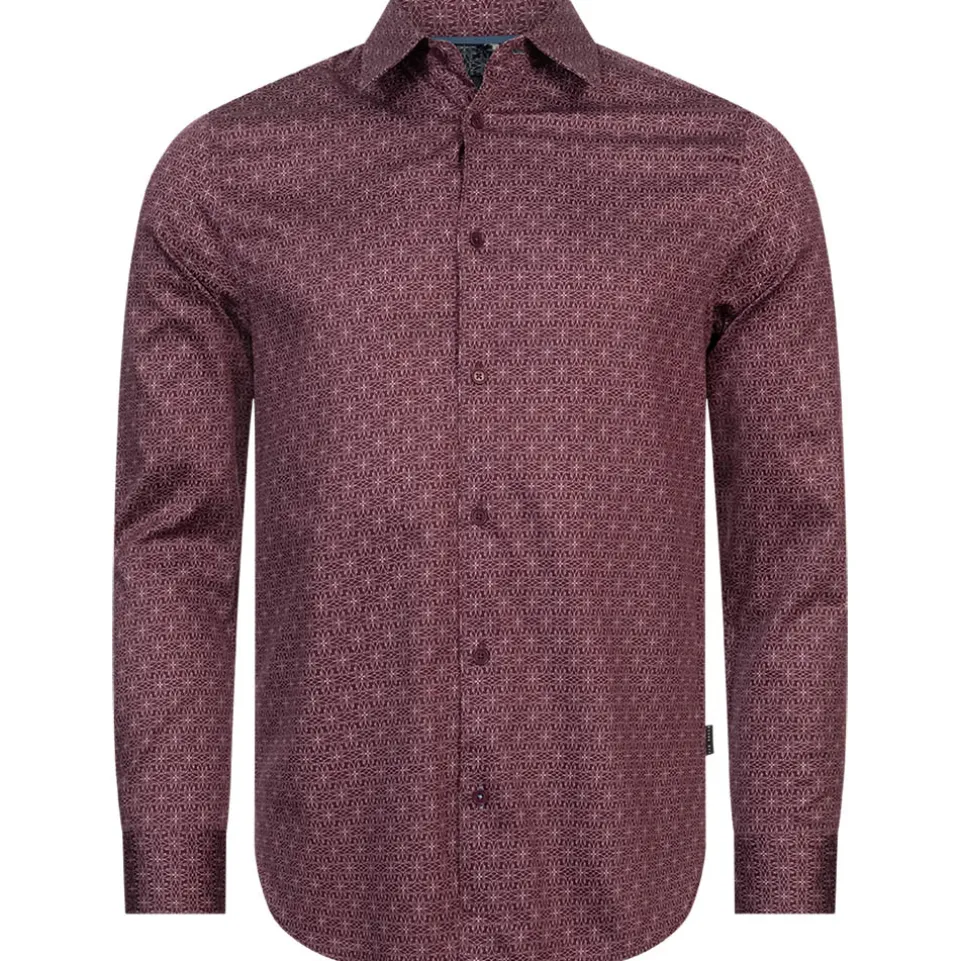 TED BAKER Pavia Star Geo Print Herren Langarm Hemd 272176-MAROON